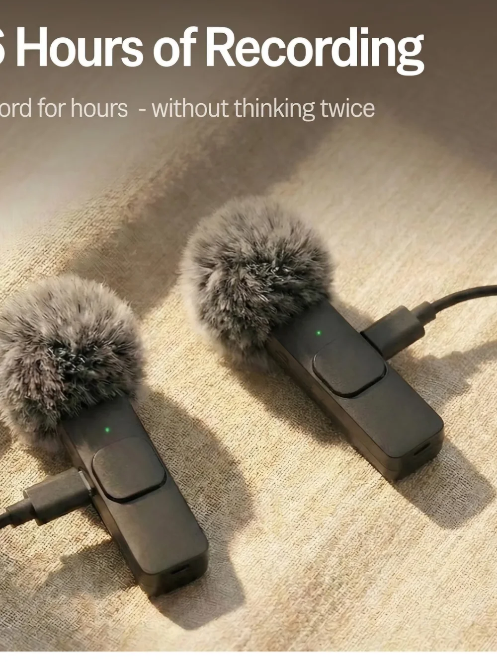 Set Of 2 Wireless Lavalier Microphone Clips w Wind Muff - Black Android & IPhone